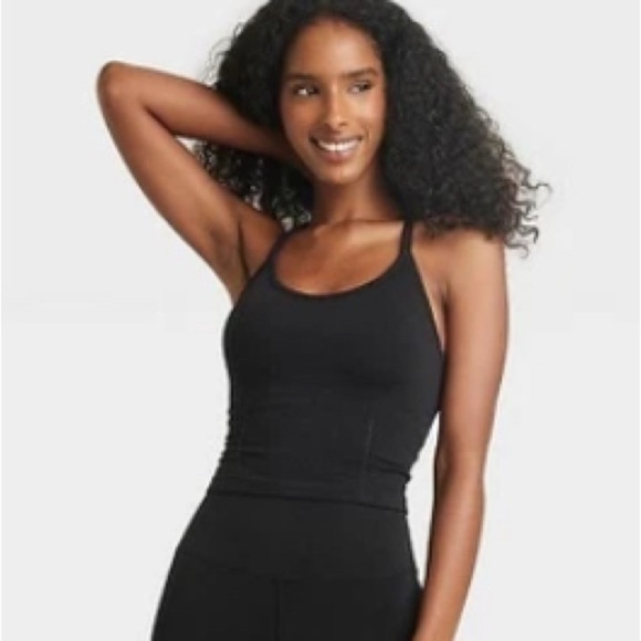 JoyLab Tops - JoyLab Ruched Black Racerback Workout Tank Top with Built in Bra